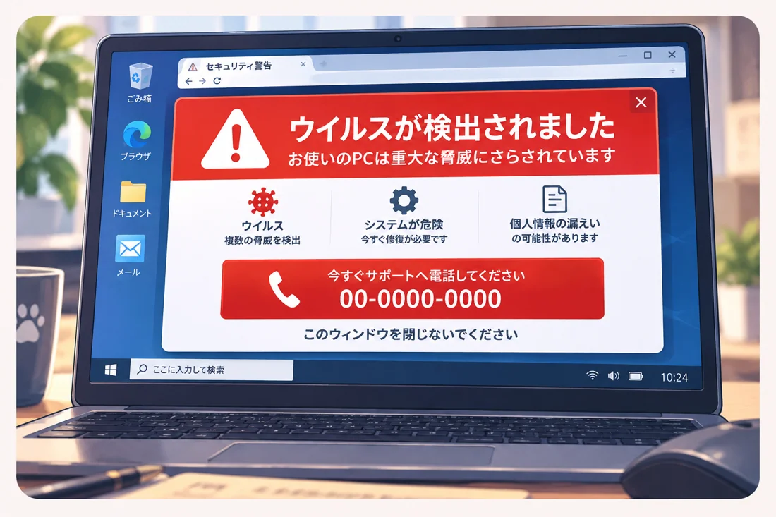 偽のウイルス警告のイラスト