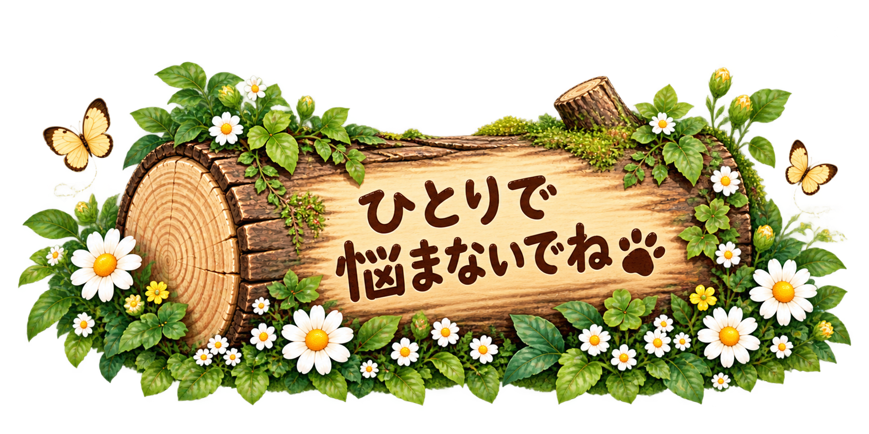 花を添えた木の看板。ひとりで悩まないでね